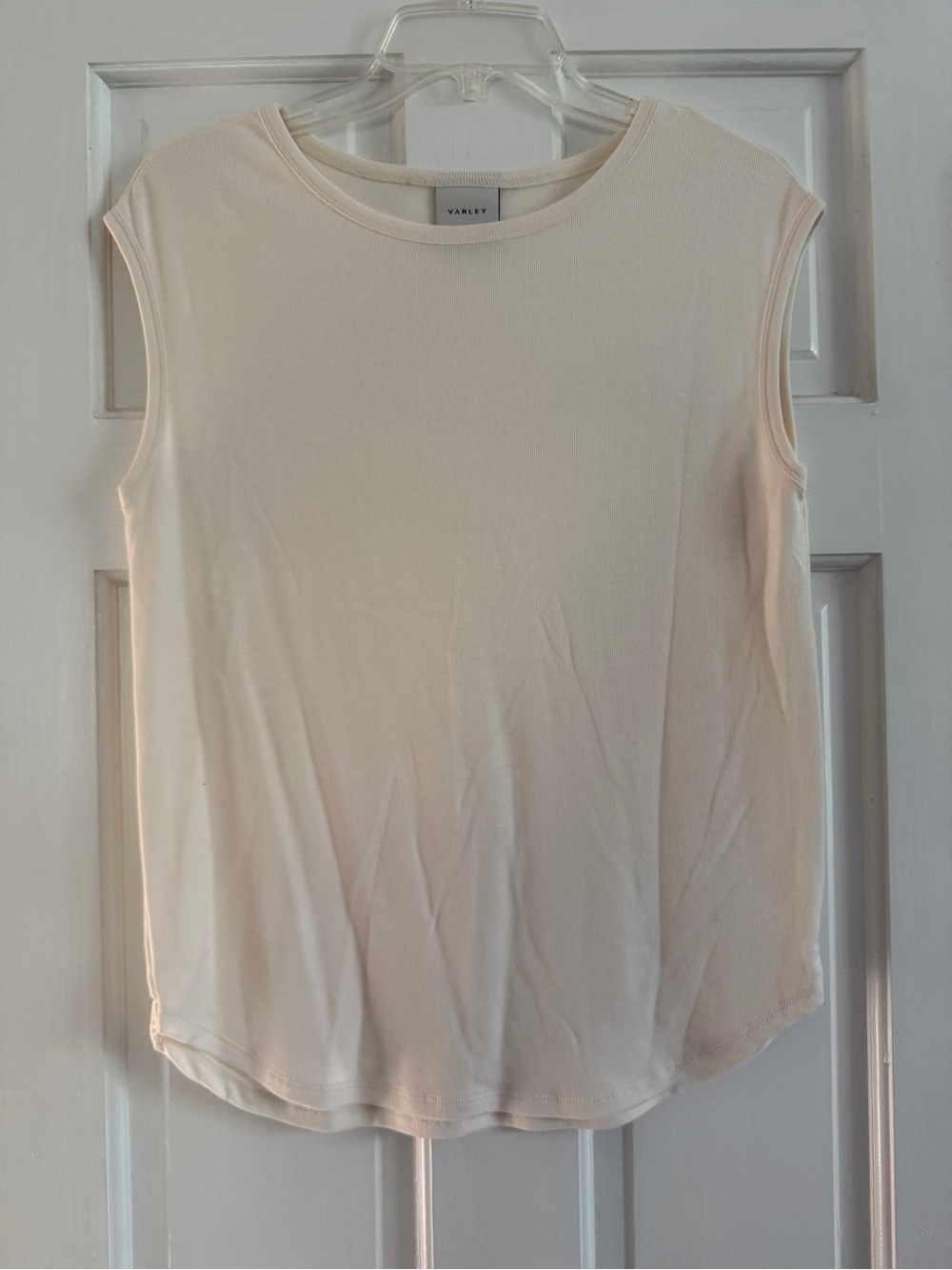 Varley Sleeveless Crewneck Tank Top in Pale Cream, Size XS.